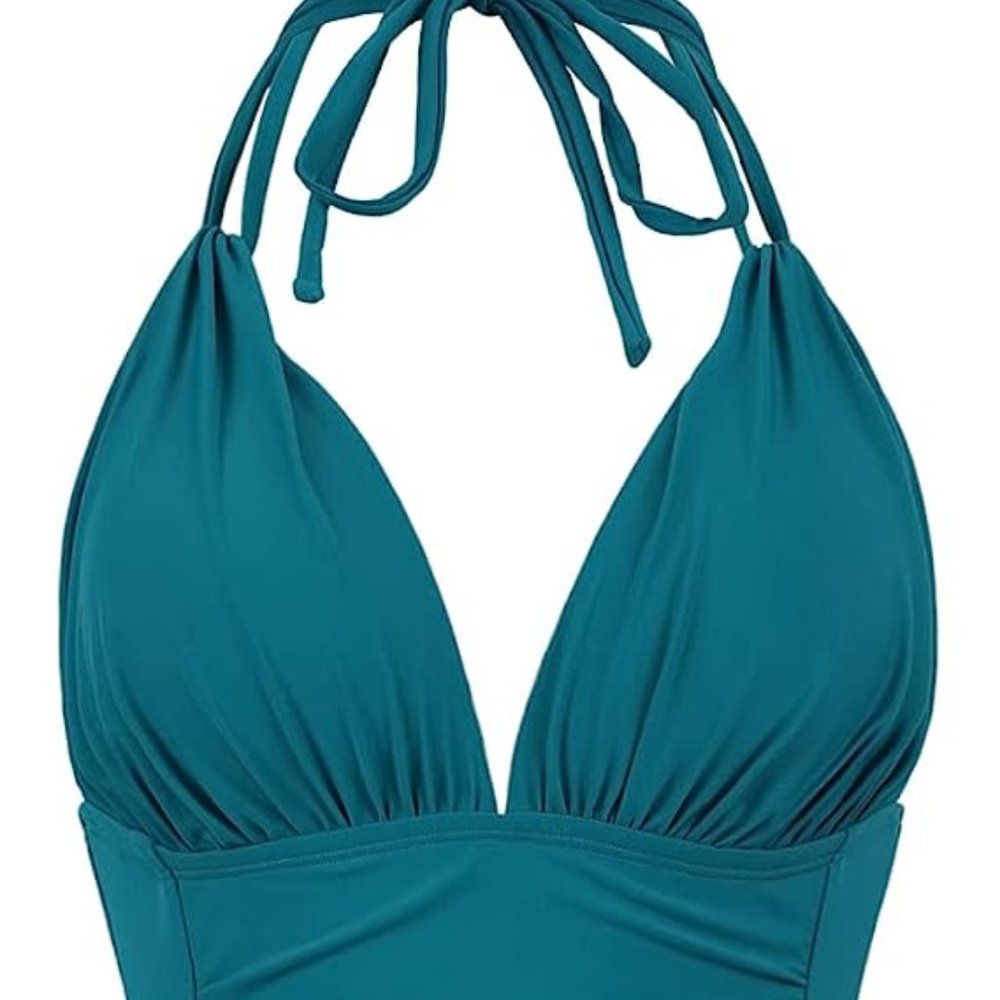 MYCOCO Tummy Control One Piece Ruched Halter Swimsuit NEW!!! - Picture 9 of 15